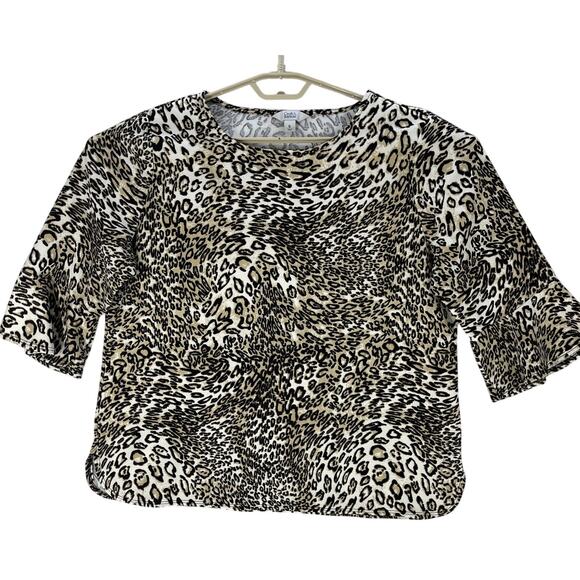 Croft Barrow Top Women Size XL Brown Cheetah Print Short Sleeve Round Neck Y2K - Picture 1 of 7